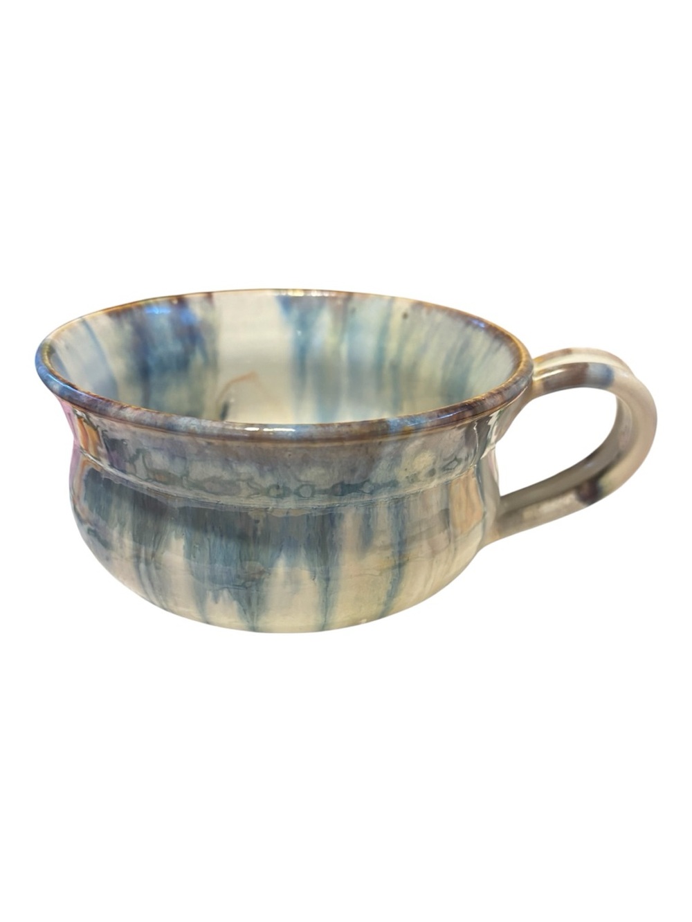 Handmade Beautiful Pottery Soup Mug in Blue and Cream Glaze-excellent condition